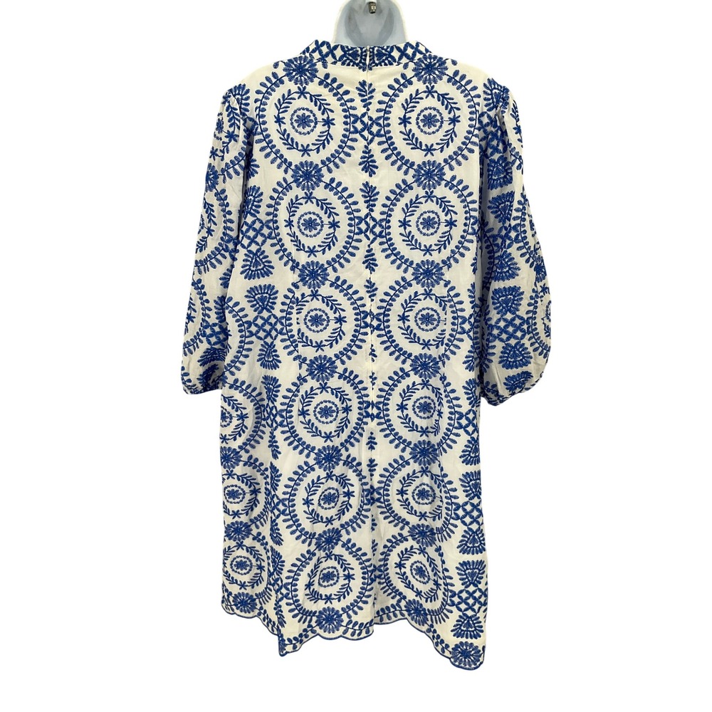 Jessica Howard Dress Womens 18W White Blue Embroidered Medallion Boho Classic - Picture 2 of 9